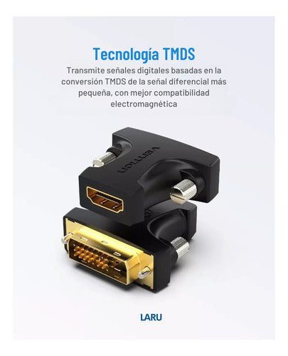 Adaptador Conversor Dvi 24+1 Macho A Hdmi Hembra Vention Oro - Laru