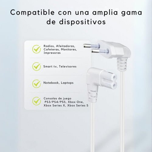 Cable De Poder Ps5 Ps4 Ps3 Blanco 2m Premium Corriente Play - Laru