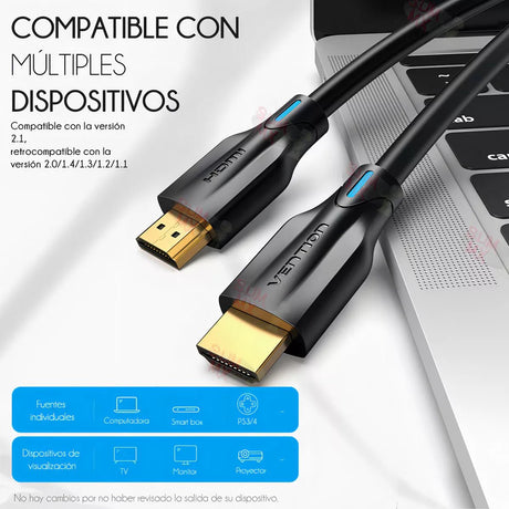 Cable HDMI 2.1 Vention 1.5m Certificado 8K - 60Hz 4K - 240Hz 48Gbps Aluminio - Laru