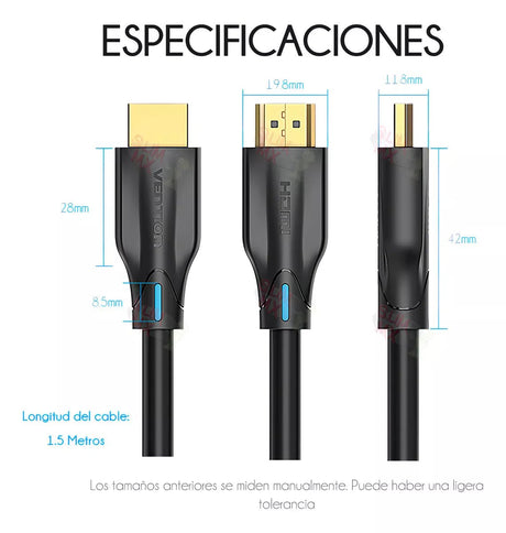 Cable HDMI 2.1 Vention 1.5m Certificado 8K - 60Hz 4K - 240Hz 48Gbps Aluminio - Laru