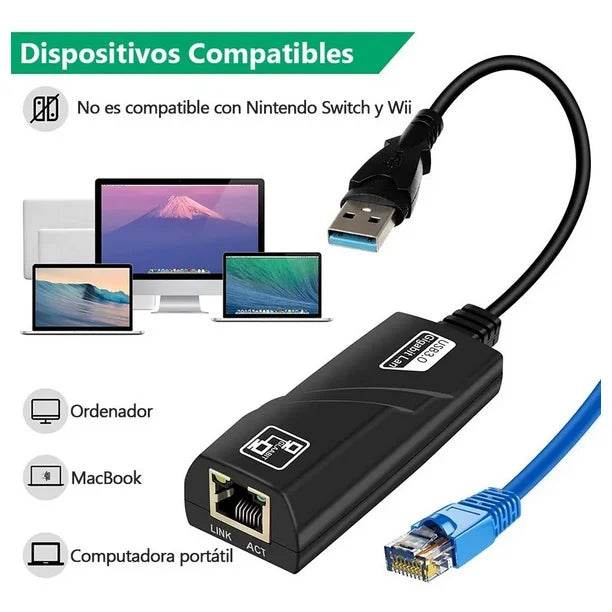 Pack 2 Adaptadores Usb 3.0 Gigabit Ethernet Lan 10/100/1000 Realtek